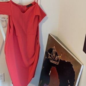 Salmon colored off shoulder dress with straps